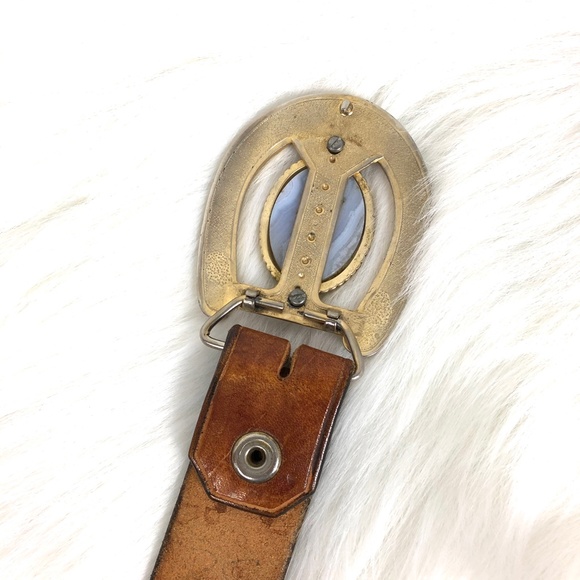 Vintage Tooled-Leather Belt With Agate Buckle 43" - Picture 6 of 6